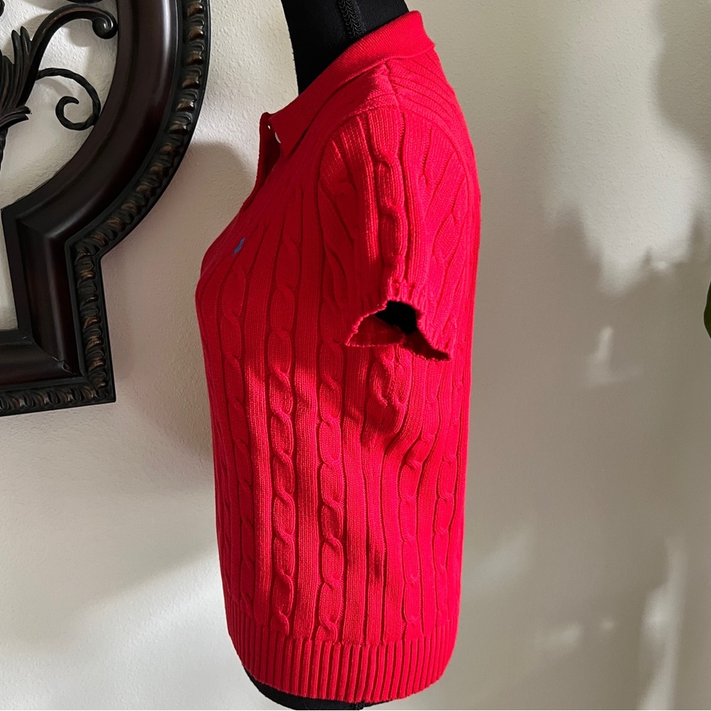 Ralph Lauren Women’s Red 100% Cotton Cable Knit Short Sleeve Sweater XL - Picture 11 of 14